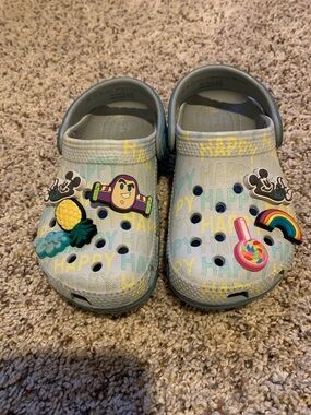 Disney X Crocs Kids Light Blue 'Happy' Clog Shoes with Mickey Mouse Charms